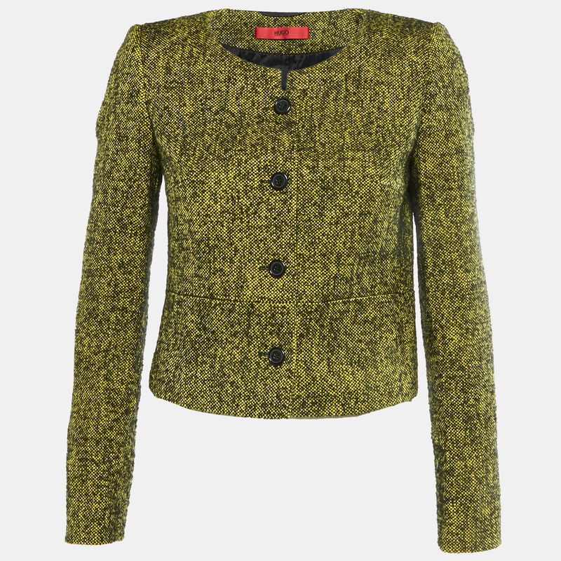 Hugo Boss Yellow/Black Boucle Collarless Jacket S
